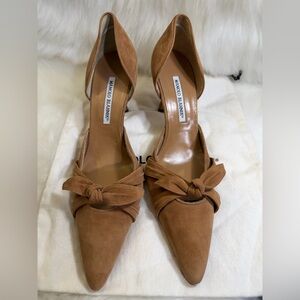 Manolo Blahnik Tan Suede Heels